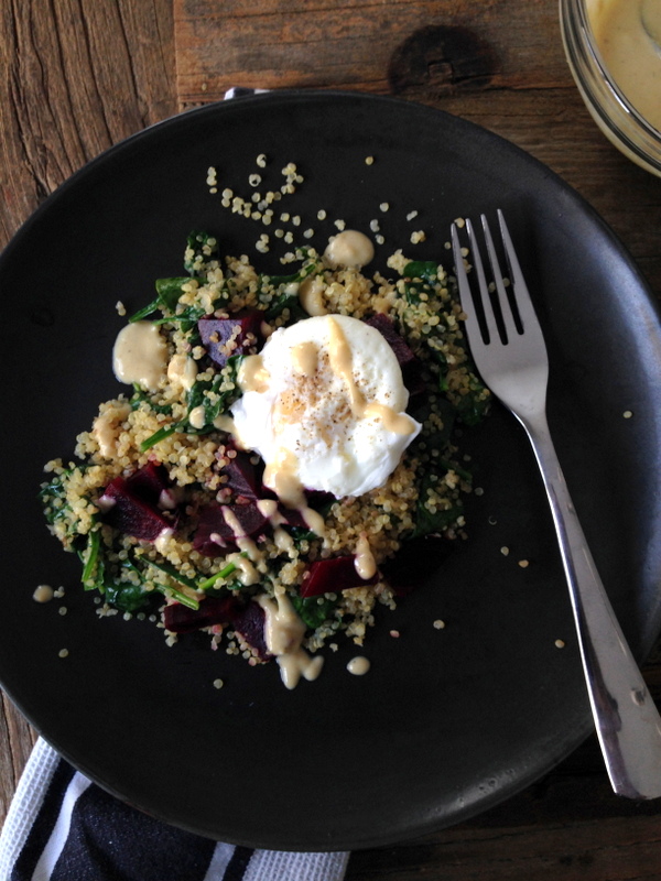 Warm Quinoa Spinach Beet Salad