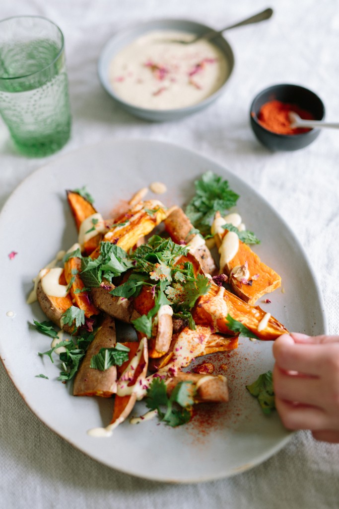 Sweet Potato Wedges with Miso Chickpea Sauce-9